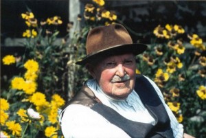 Mr Shrimpton in his garden at Chimney Cottage