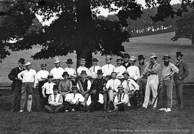 The Married v. Single match in 1873. The Married team won by 175 runs to 112. There were no Tyrwhitt-Drakes in the teams. (PHO9061)