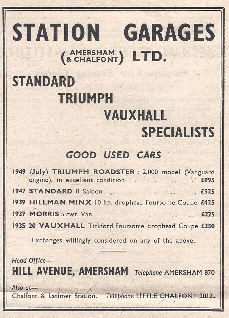 Station Garage advert from The Bucks Examiner 1951