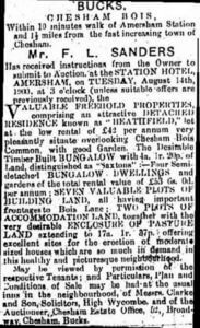 Bucks Examiner Advertisement July 1900 promoting George Pearce’s sale of ‘Heathfield’ and other investments