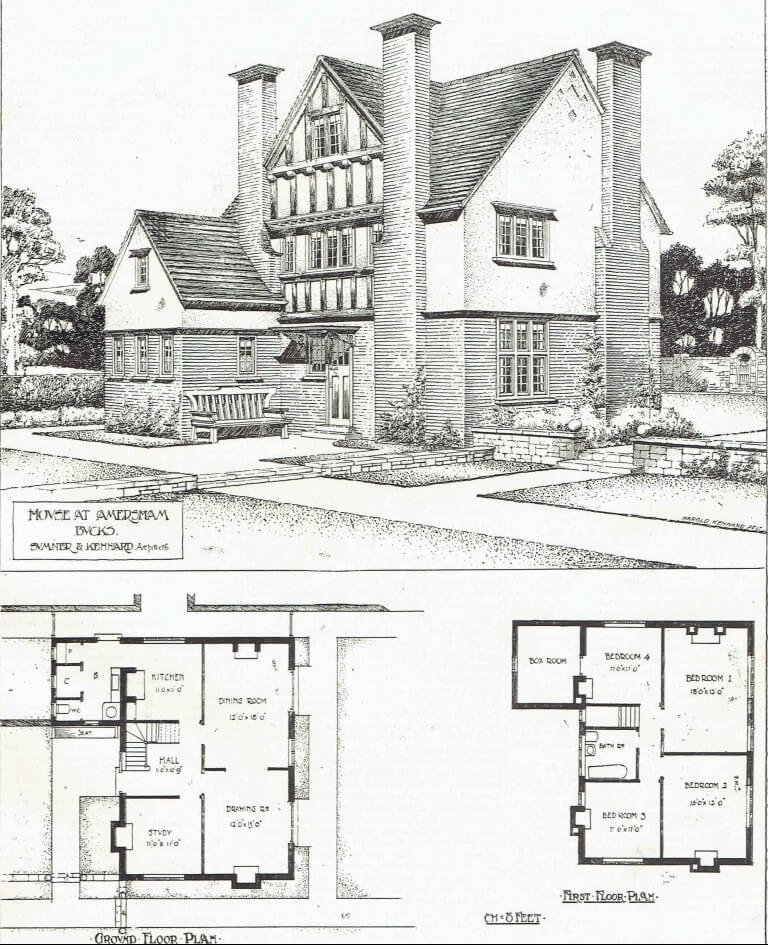 Fulbeck, The Avenue, Amersham-on-the-Hill. Kennard's drawings for Alfred Ellis's house were published in the Building News in 1906