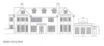 Drawing of front elevation of Tengarra in 2008 by Jane Duncan Architects for proposed ground floor extension. Planning application CH/2008/1818/FA