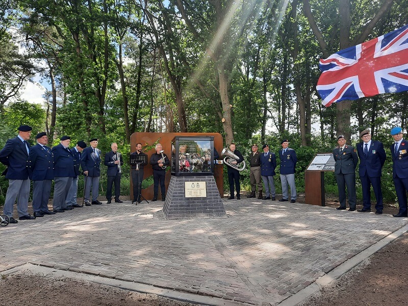 The unveiling ceremony in Nunspeet 13 June 2022 with the brass band led by the designer of the monument, Harwin, on tuba