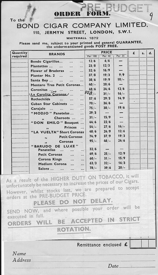 Cigar Price List
