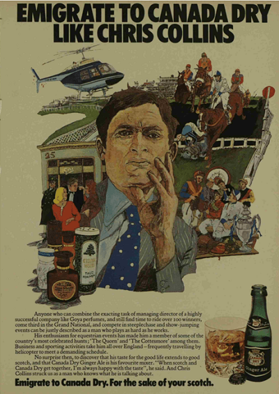 Chris Collins ad promoting Canada Dry from The Illustrated London News, 1 December 1972