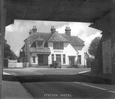 The Station Hotel, later the Iron Horse, as seen from under the railway bridge at the top of Station Road, demolished 2004