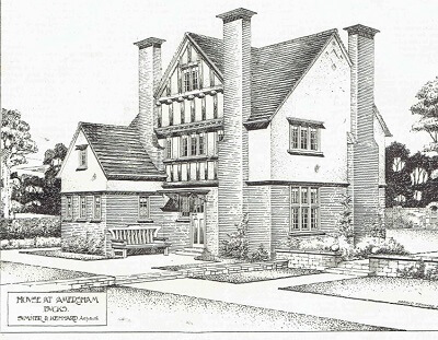 1907 Kennard drawing of Fulbeck then next door to Turret House with the Five Diamond Motif on the gable