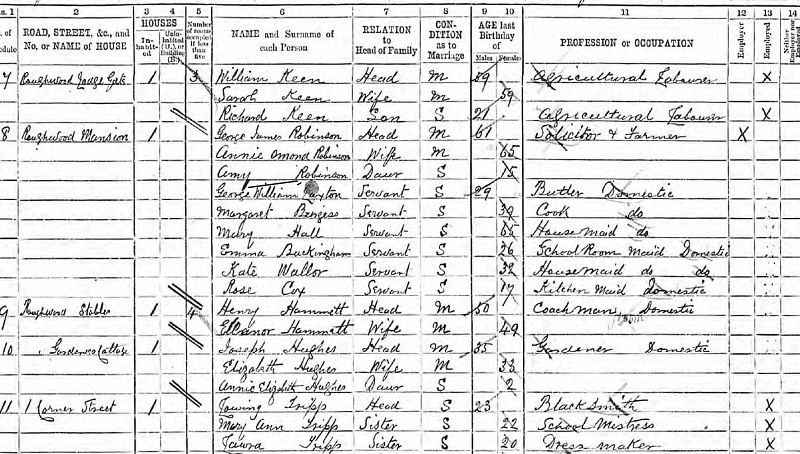 1891 Census Roughwood Mansion