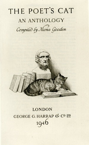 Cover of the first edition of The Poet’s Cat, An Anthology (Harrap, 1946) compiled by Mona Gooden with engravings by Stephen Gooden