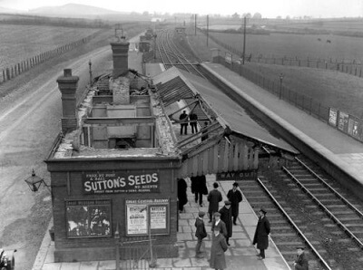 Saunderton Station after it was burnt down by suffragettes Elsie Duval and Kitty Marion in 1913