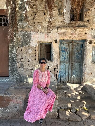 Sejal outside her grandfather’s house in Gujarat earlier this year