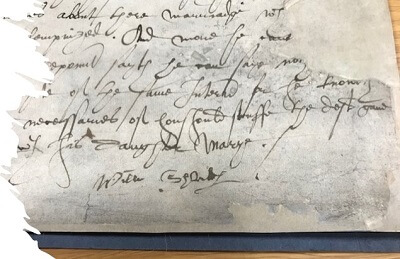 One of just six known examples of William Shakespeare's signature on a legal document of 1612, held in the National Archives
