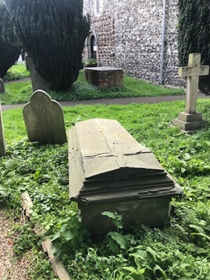 Francis Werry's grave at St Laurence's, Upton cum Chalvey. He lies buried with his wife Marie and daughter Eliza Photograph by Nick Gammage