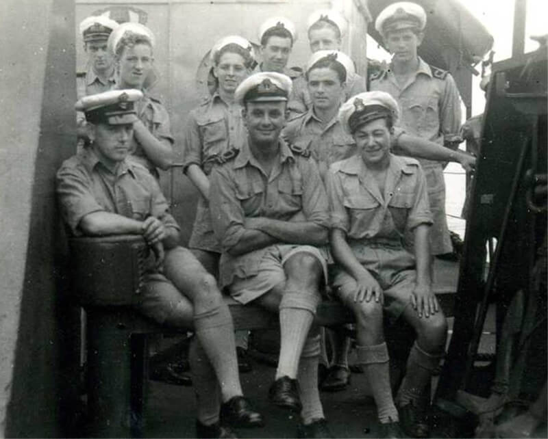 Crew of LCI(S) 532 with Brian centre front row and No.2 Sub Lieut. Earnshaw to his left, photo courtesy of Peter Healy