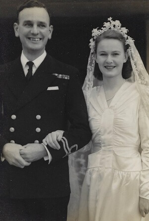 Wedding of Lieutenant Brian Healy to Jo Harper in 1946, photo courtesy of Peter Healy