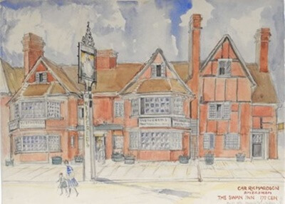 Car Richardson’s watercolour of The Swan, which is still with us