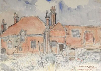 Car Richardson’s watercolour of Woodside Farm at Amersham Common demolished in 1960