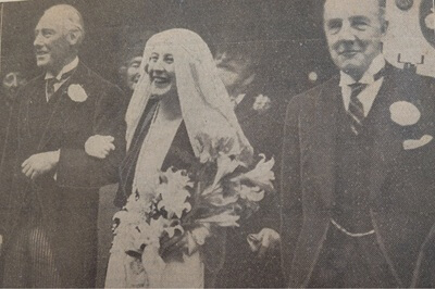 Wedding of Lindsay Jopling and Joan Elwes with best man Sir Henry Morris KC, on the right, 24 February 1931
