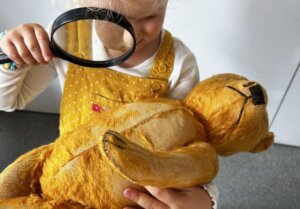 Toddler takeover with teddy bear
